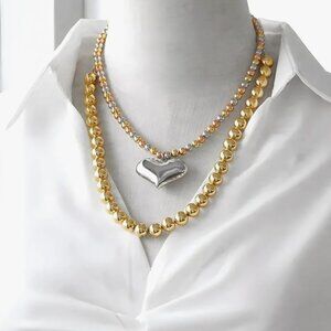 Statement Beaded Chain Heart Necklaces for Women Gold Plated Choker Chunky Jewel